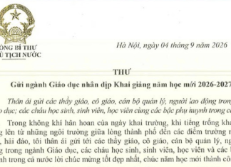 Thư của Tổng Bí thư, Chủ tịch nước Tô Lâm gửi ngành Giáo dục nhân dịp Khai giảng năm học mới 2026-2027